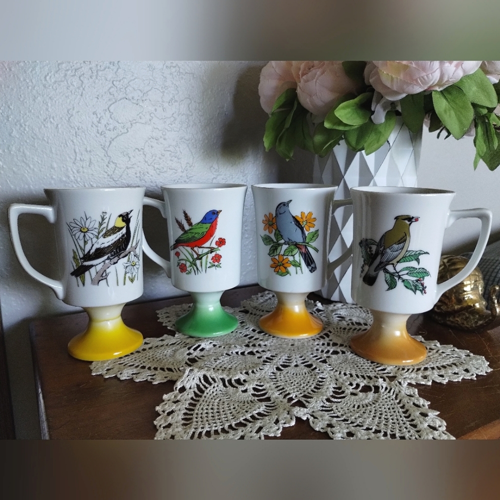 1960's Fred Roberts MCM song bird footed mugs set of 4